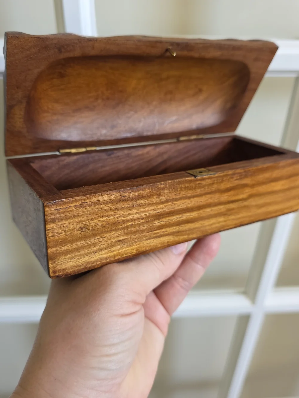 Walnut Wood Trinket Box MCM Handcrafted Carved